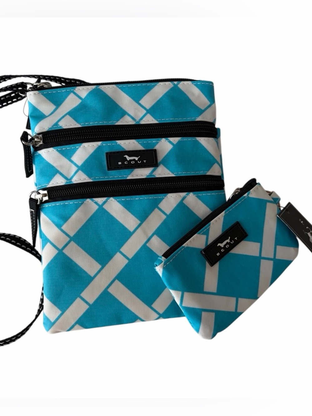 NWT Scout Turquoise/White Geometric Sally Go Lightly Crossbody Bag